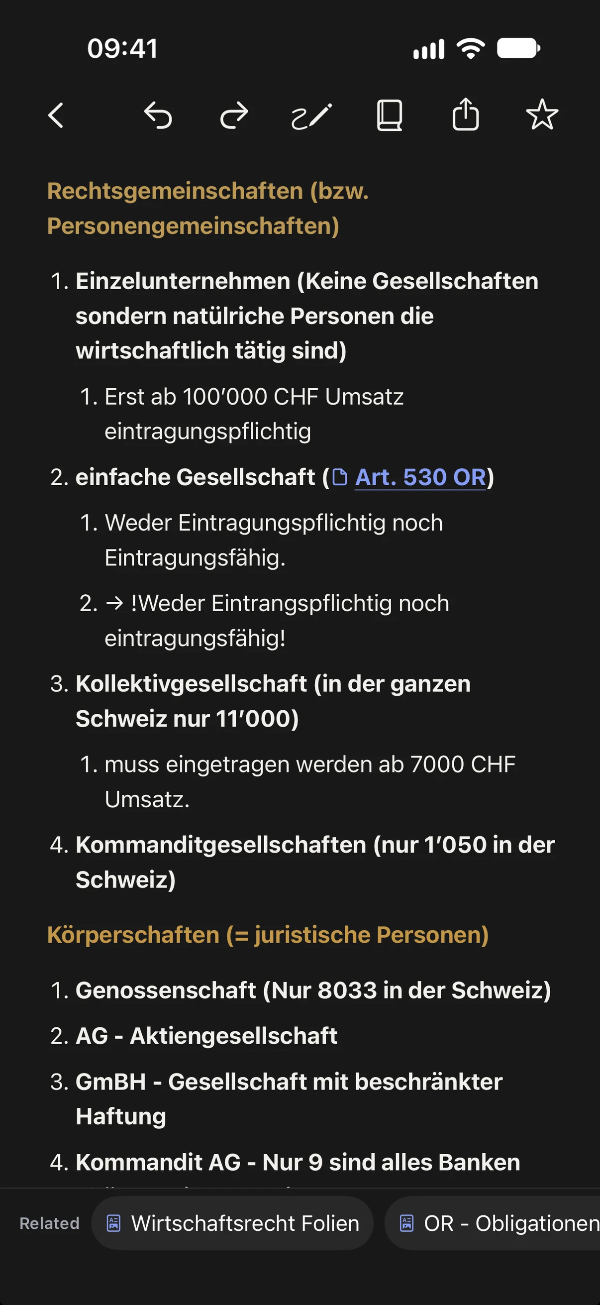 Dieselbe Notiz zum Gesellschaftsrecht auf dem iPhone